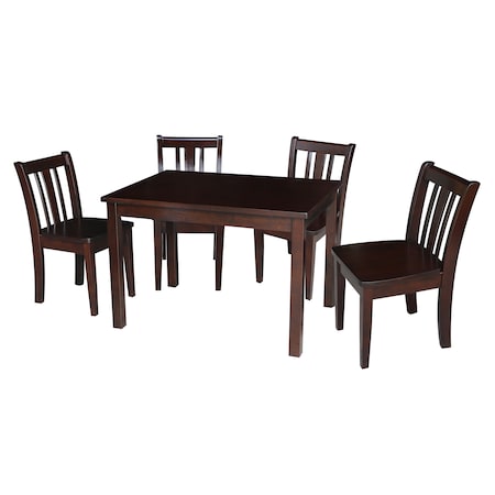 International Concepts Rectangle Table with 4 San Remo Juvenile Chairs, 24 W, 33.1 L, 22.2 H, Wood, Rich Mocha K15-2532-CC105-4